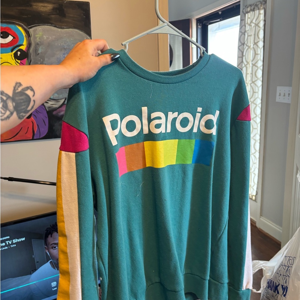 Vintage Polaroid Teal Sweatshirt with Rainbow Logo